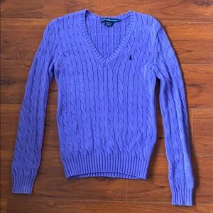 Ralph Lauren Purple V neck cable knit sweater